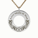 Back of the pendant can engrave "Love Mum & Dad"
